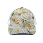 White Rose Print White Mesh Trucker Cap