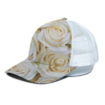 White Rose Print White Mesh Trucker Cap