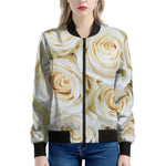 White Rose Print Women's Bomber Jacket