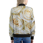 White Rose Print Women's Bomber Jacket