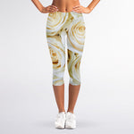 White Rose Print Women's Capri Leggings