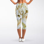White Rose Print Women's Capri Leggings