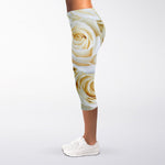 White Rose Print Women's Capri Leggings