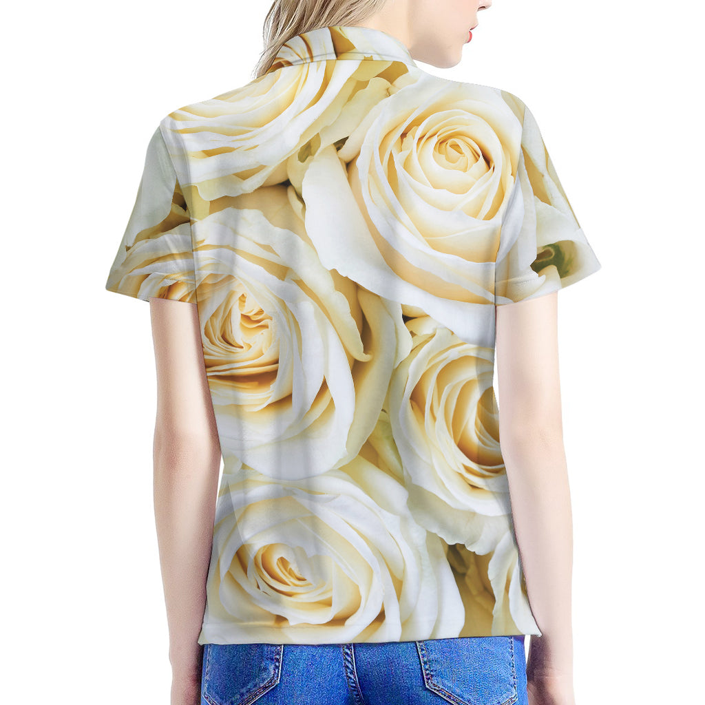 White Rose Print Women's Polo Shirt