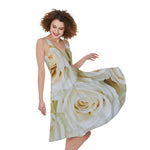 White Rose Print Women's Sleeveless Dress