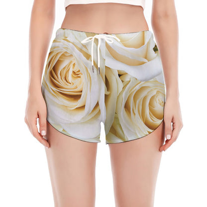 White Rose Print Women's Split Running Shorts