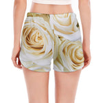 White Rose Print Women's Split Running Shorts