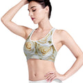 White Rose Print Women's Sports Bra