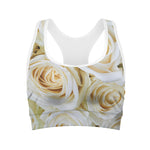 White Rose Print Women's Sports Bra