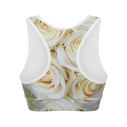 White Rose Print Women's Sports Bra