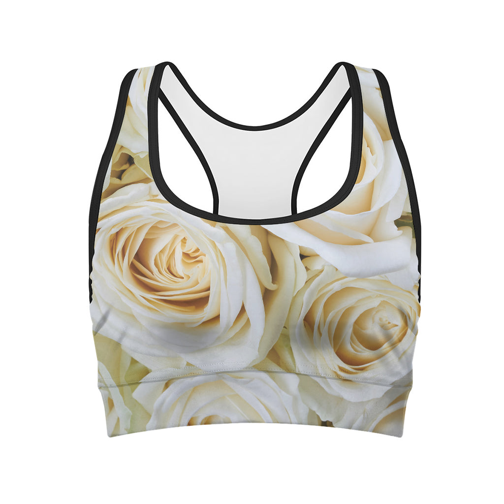 White Rose Print Women's Sports Bra