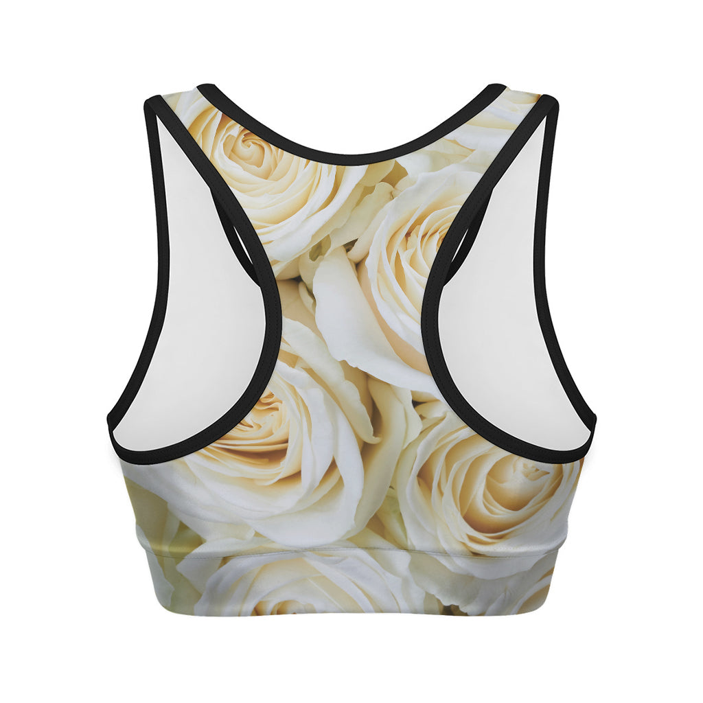 White Rose Print Women's Sports Bra