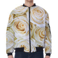 White Rose Print Zip Sleeve Bomber Jacket