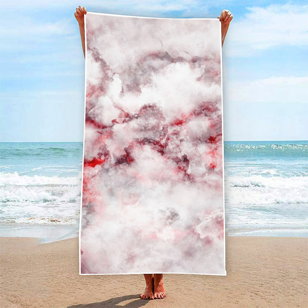 White Ruby Marble Print Beach Towel