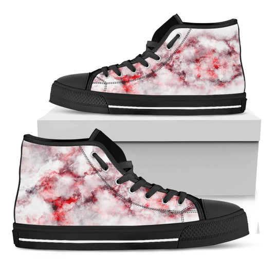 White Ruby Marble Print Black High Top Sneakers