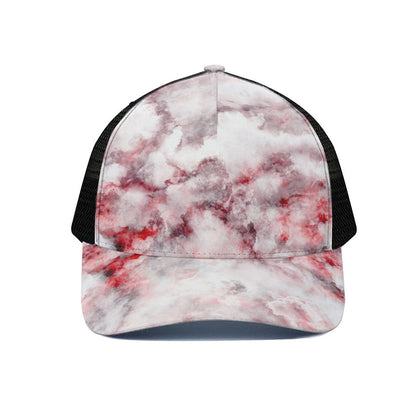 White Ruby Marble Print Black Mesh Trucker Cap