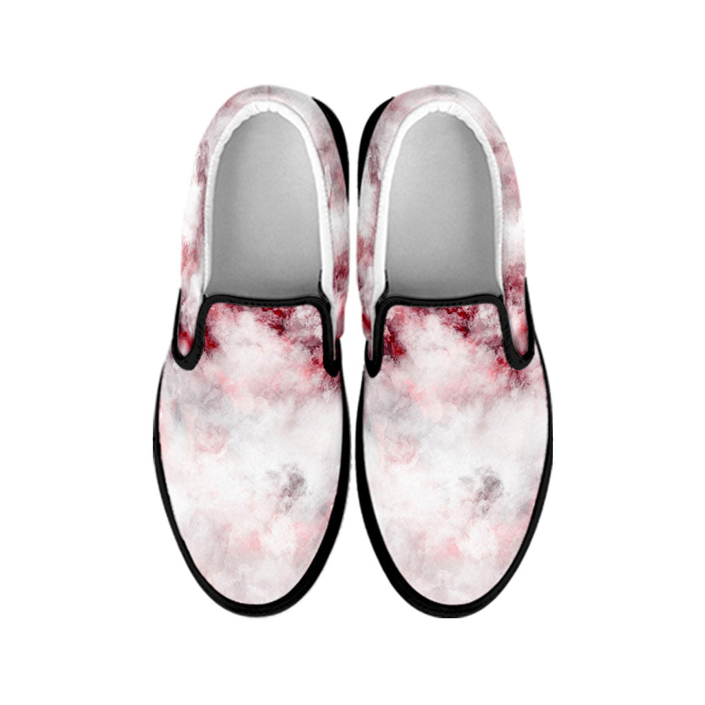 White Ruby Marble Print Black Slip On Sneakers