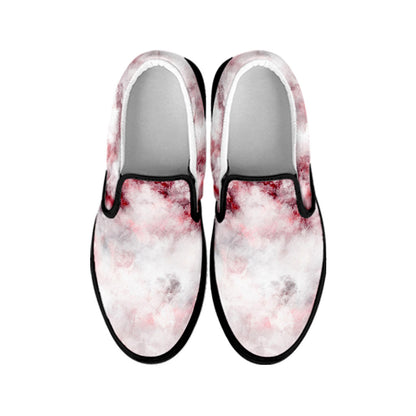 White Ruby Marble Print Black Slip On Sneakers