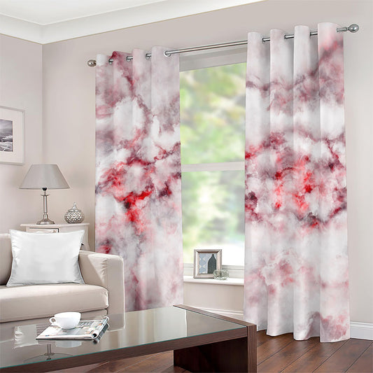 White Ruby Marble Print Blackout Grommet Curtains