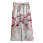 White Ruby Marble Print Cotton Front Slit Maxi Skirt