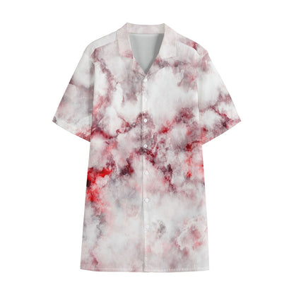 White Ruby Marble Print Cotton Hawaiian Shirt