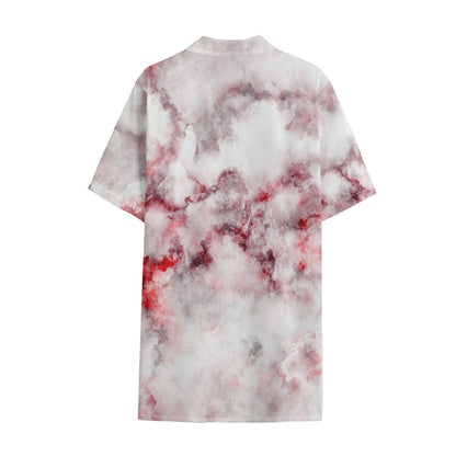 White Ruby Marble Print Cotton Hawaiian Shirt