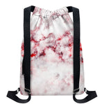 White Ruby Marble Print Drawstring Backpack