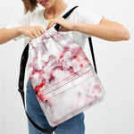 White Ruby Marble Print Drawstring Backpack