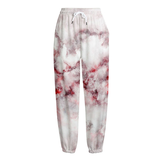 White Ruby Marble Print Fleece Lined Knit Pants
