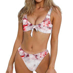 White Ruby Marble Print Front Bow Tie Bikini