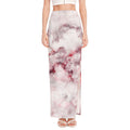 White Ruby Marble Print High Slit Maxi Skirt