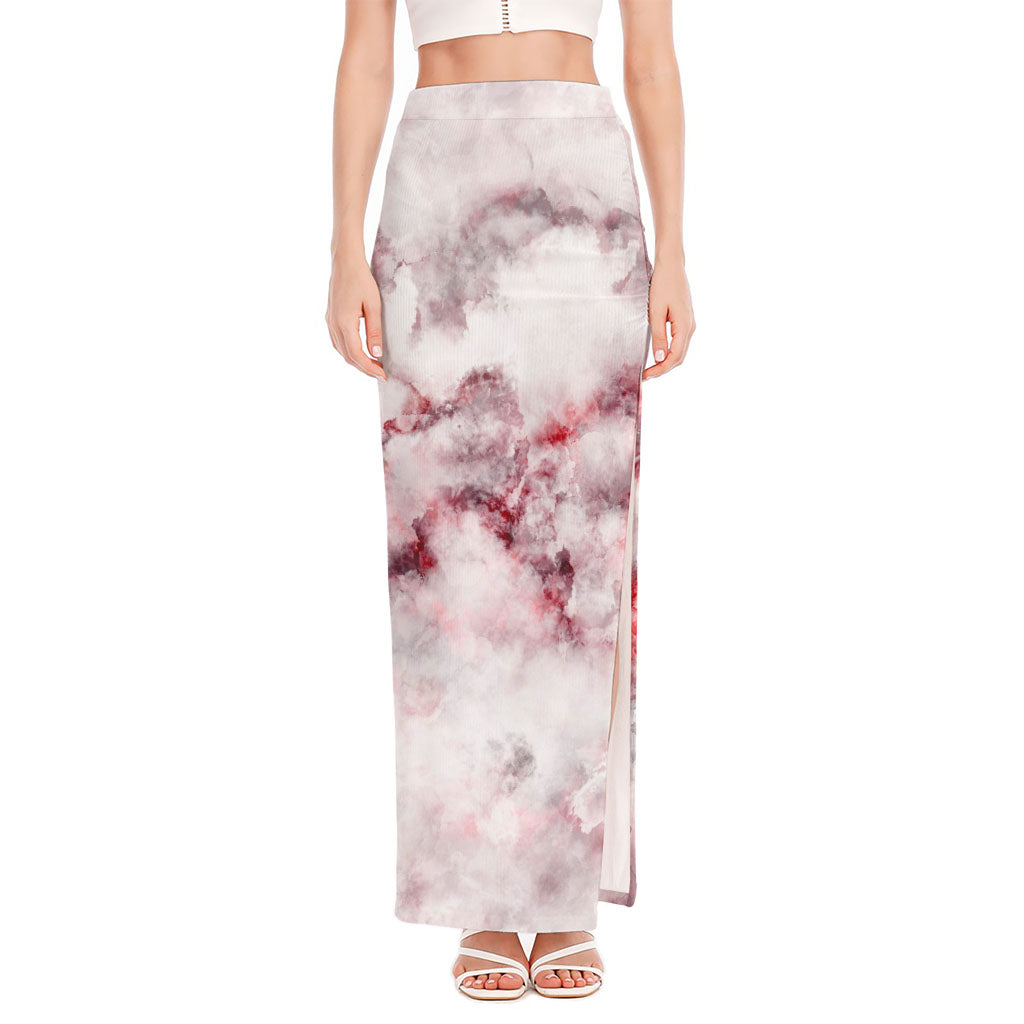 White Ruby Marble Print High Slit Maxi Skirt