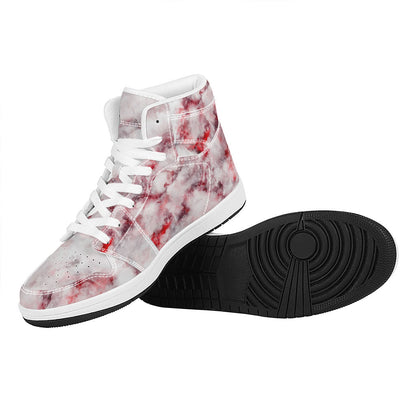 White Ruby Marble Print High Top Leather Sneakers