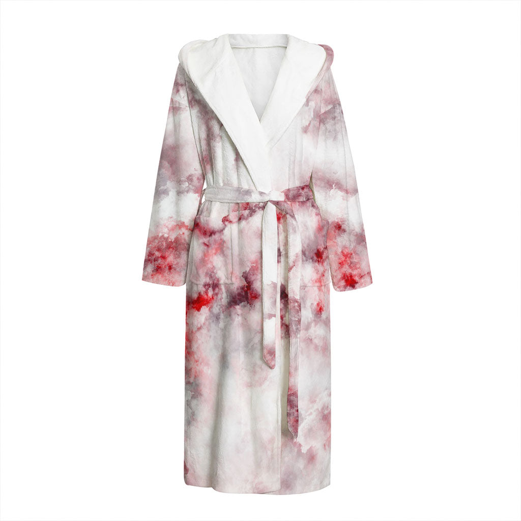 White Ruby Marble Print Hooded Bathrobe