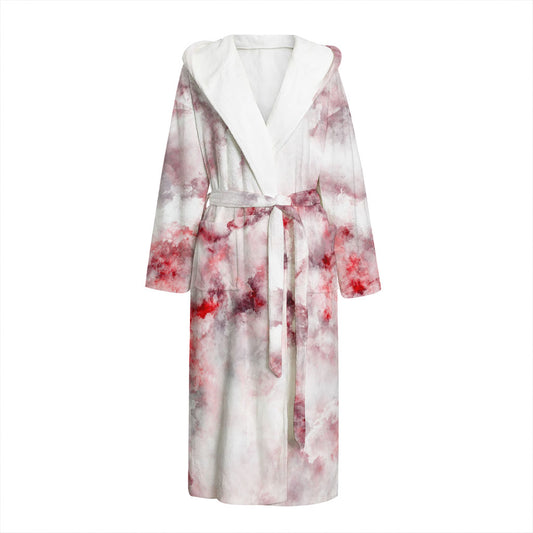 White Ruby Marble Print Hooded Bathrobe