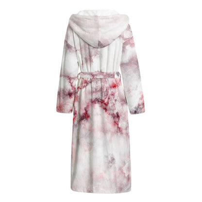 White Ruby Marble Print Hooded Bathrobe