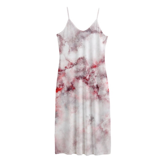 White Ruby Marble Print Jersey Midi Cami Dress