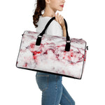 White Ruby Marble Print Leather Duffle Bag