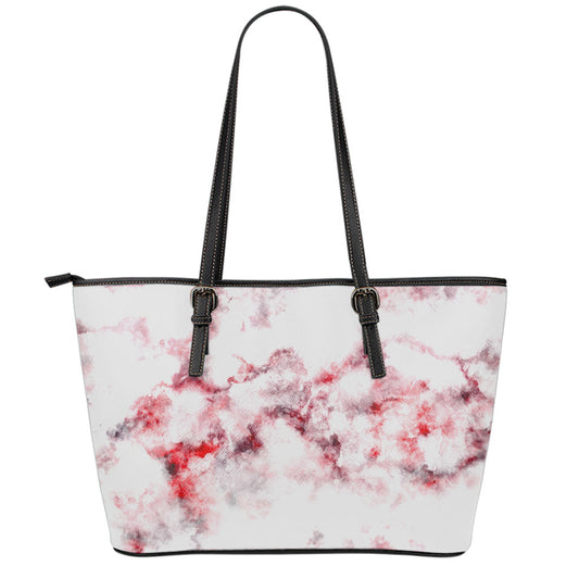 White Ruby Marble Print Leather Tote Bag