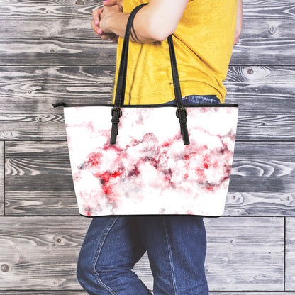 White Ruby Marble Print Leather Tote Bag