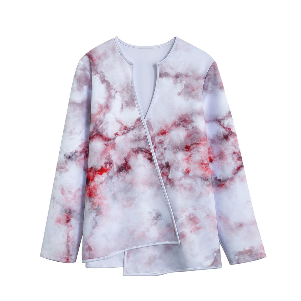 White Ruby Marble Print Long Sleeve Short Coat