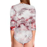 White Ruby Marble Print Long Sleeve Swimsuit