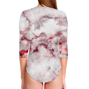 White Ruby Marble Print Long Sleeve Swimsuit