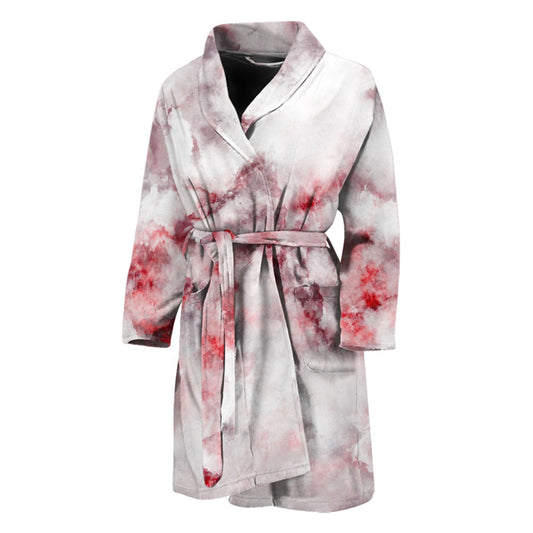 White Ruby Marble Print Men's Bathrobe