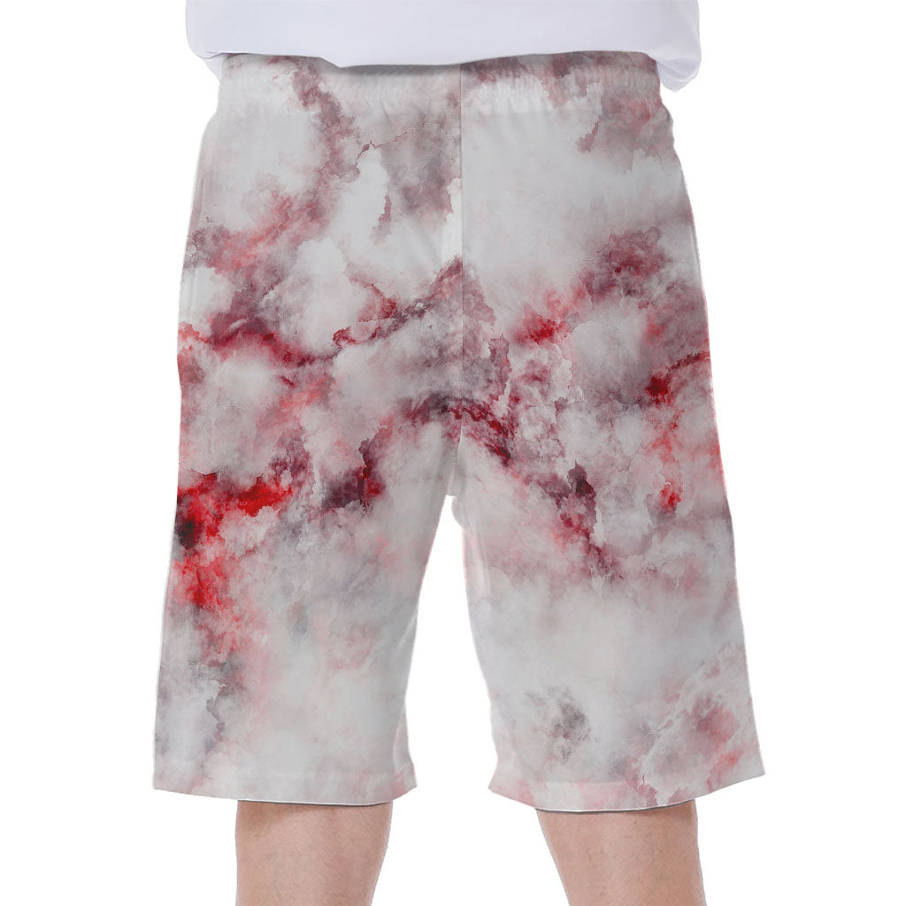 White Ruby Marble Print Men's Beach Shorts