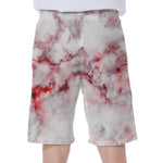 White Ruby Marble Print Men's Beach Shorts