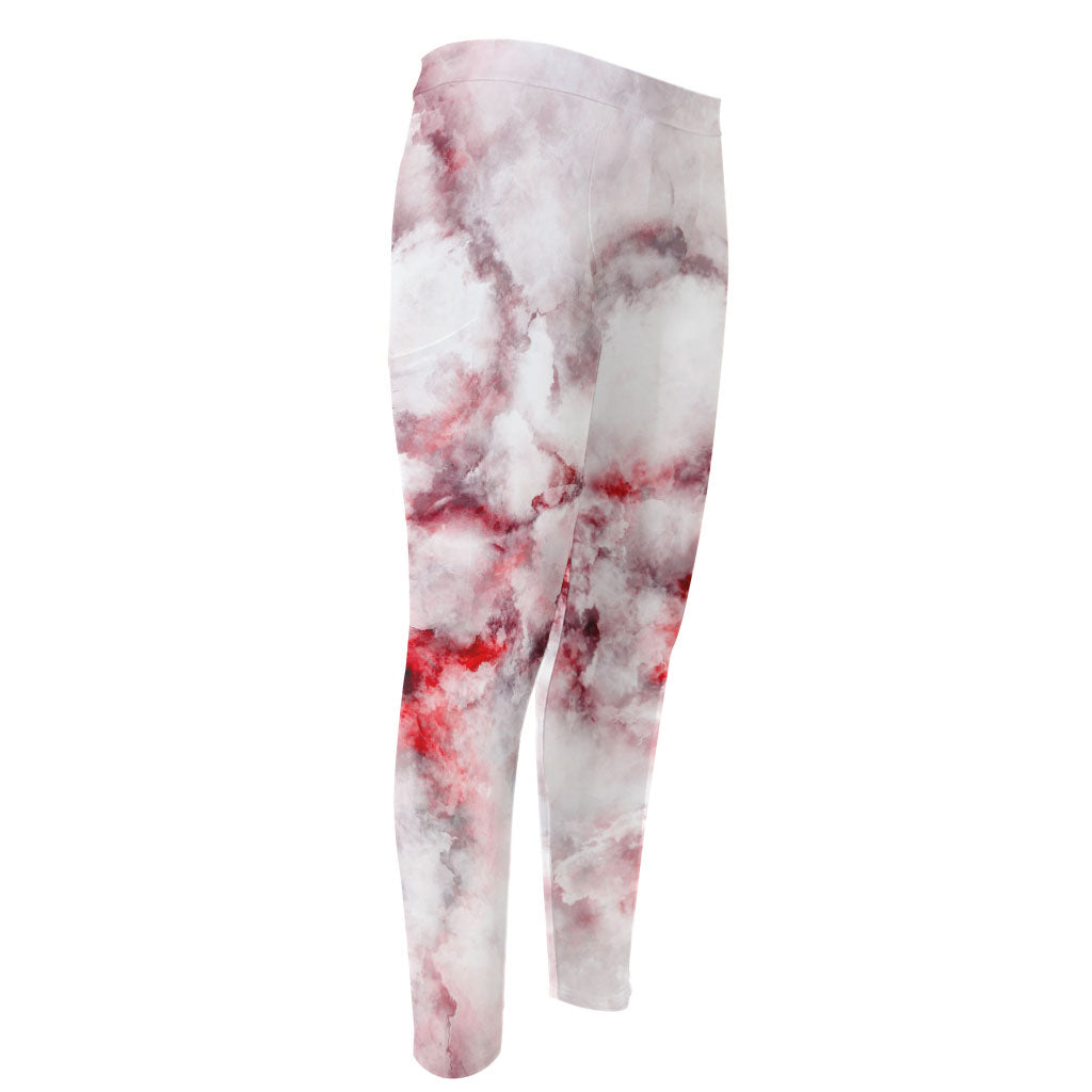White Ruby Marble Print Men's Compression Pants