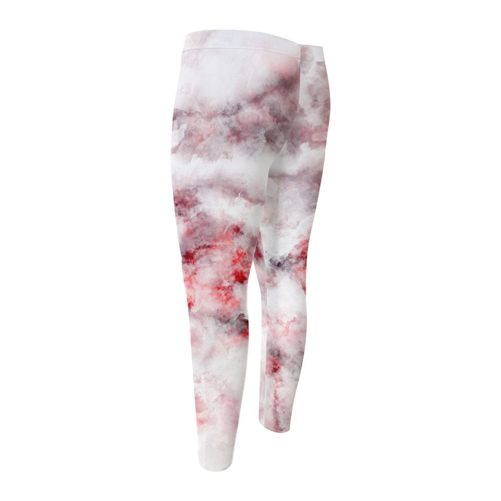 White Ruby Marble Print Men's Compression Pants