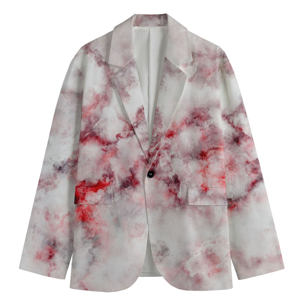 White Ruby Marble Print Men's Cotton Blazer