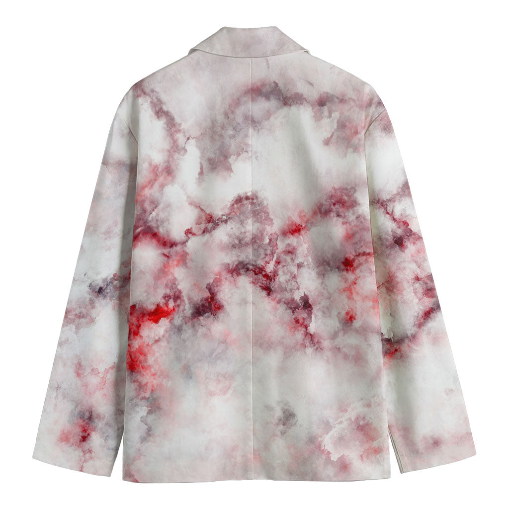 White Ruby Marble Print Men's Cotton Blazer